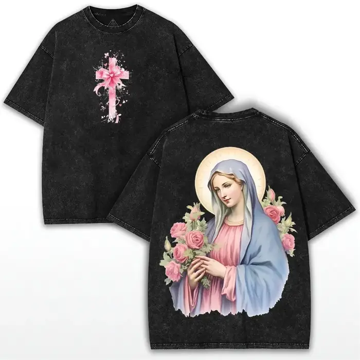 T-shirt Jésus avec imprimé croix chrétienne, coton délavé vintage, motif verset biblique rétro, stre