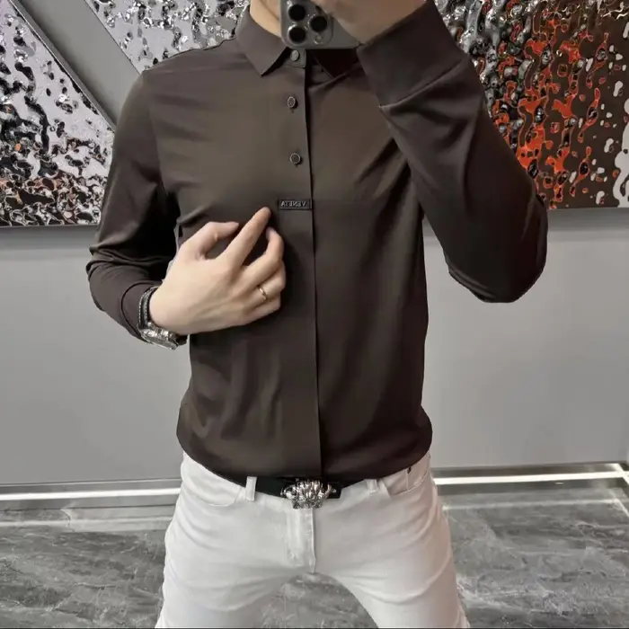 T-shirt à manches longues pour hommes, Premium, printemps été, Business, Polo décontracté, chemise é