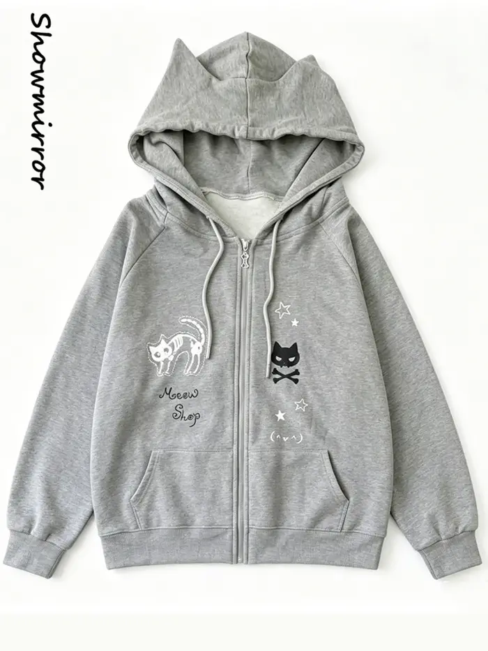 Sweat-shirt court gothique à capuche zippé pour femme