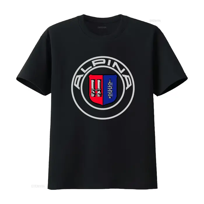 T-shirt ALPINA LOGO noir, design moteur, pour les passionnés d'automobiles, vintage, délavé, polyval
