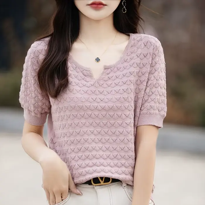 T-shirt en pur coton à manches courtes pour femmes