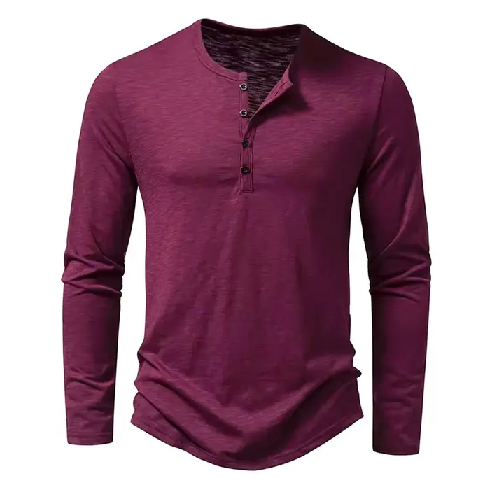 T-Shirt à Manches sulfet Col Henley en Coton pour Homme, Décontracté, Solide, Respirant, Polyvalent,