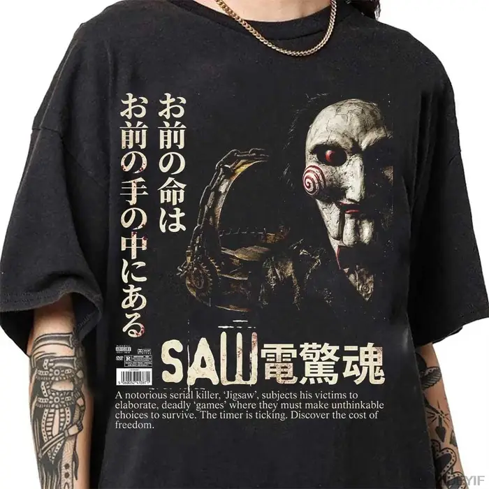 T-shirt à manches courtes pour hommes et femmes, 100% coton, avec motif de film Saw Horror Head Tort