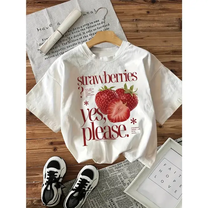100% coton T-shirt fraise imprimé graphique femmes Vintage décontracté