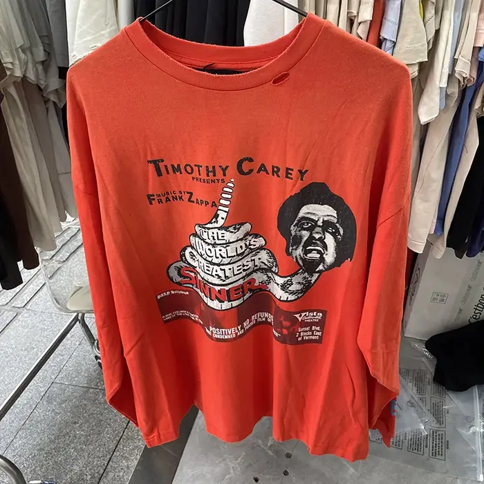 T-shirt Rétro Délavé Rouge PALY à Manches Longues en Coton pour Homme et Femme, Style Urbain, Effet Usé et Déchiré, Coupe Oversize, Col Rond, Nouveau Modèle