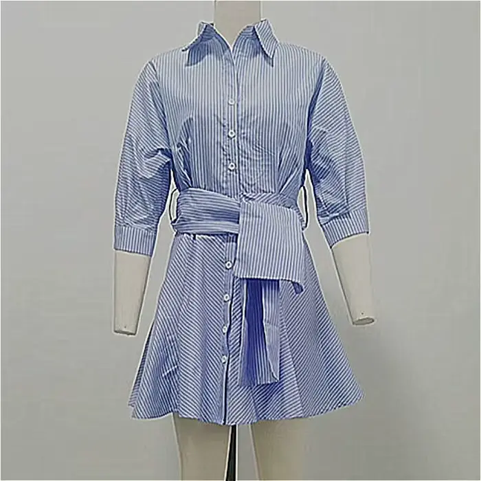 Robe Courte Femme Chemise Robe Coupe Trapèze Y2K Streetwear Manches Longues Élégante Taille Cintrée 