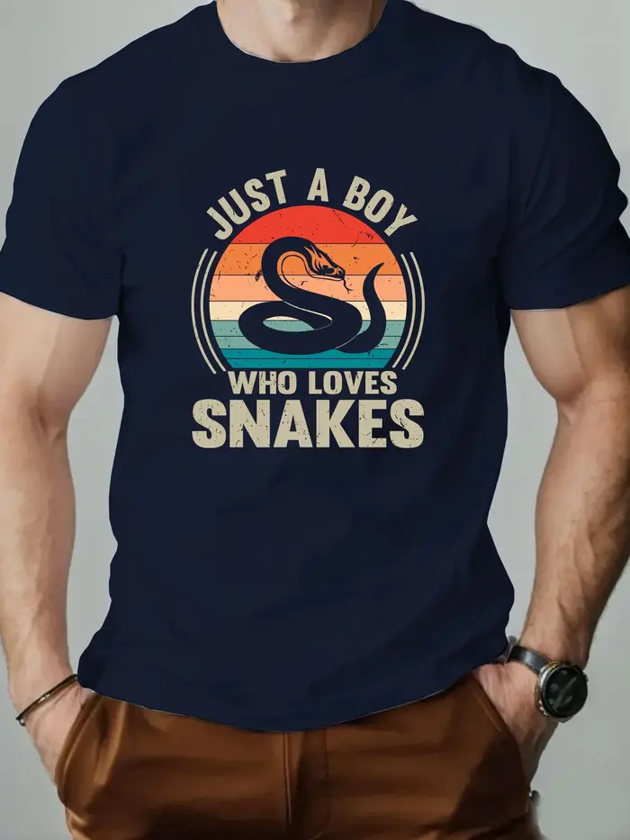 T-Shirt homme 100% coton dessin animé Animal serpent imprimé été surdimensionné col rond respirant décontracté manches