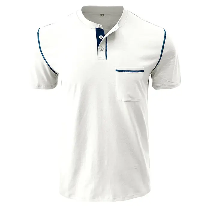 Nouveau Polo de Golf Homme à Col Henry Manches Courtes – T-shirt Décontracté d'Été Respirant avec Po