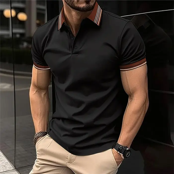 2025 Amazon transfrontalier nouveau POLO pour hommes couleur unie bouton décontracté mode à manches