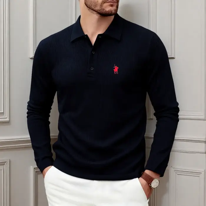 Polo haut de gamme brodé à manches longues pour homme