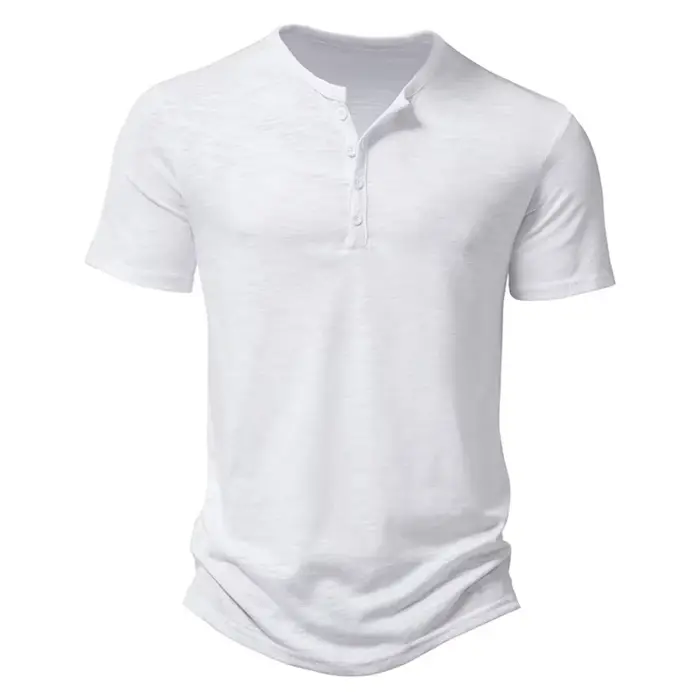 Henley col été hommes décontracté couleur unie à manches courtes t-shirt