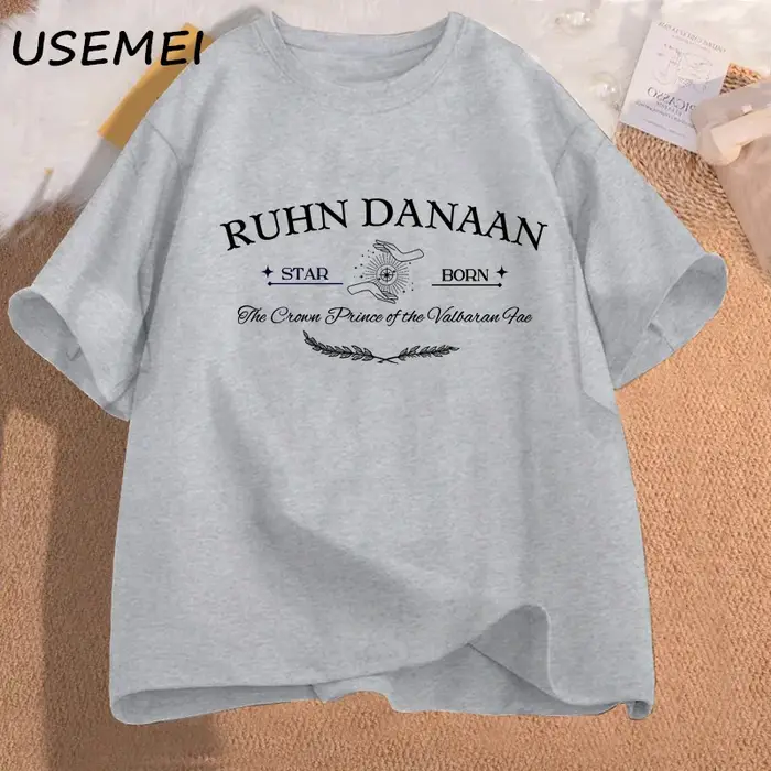 Ruhn Danaan-T-Shirt à Manches Courtes en Coton pour Amoureux des Livres, Vêtement Croissant de Ville