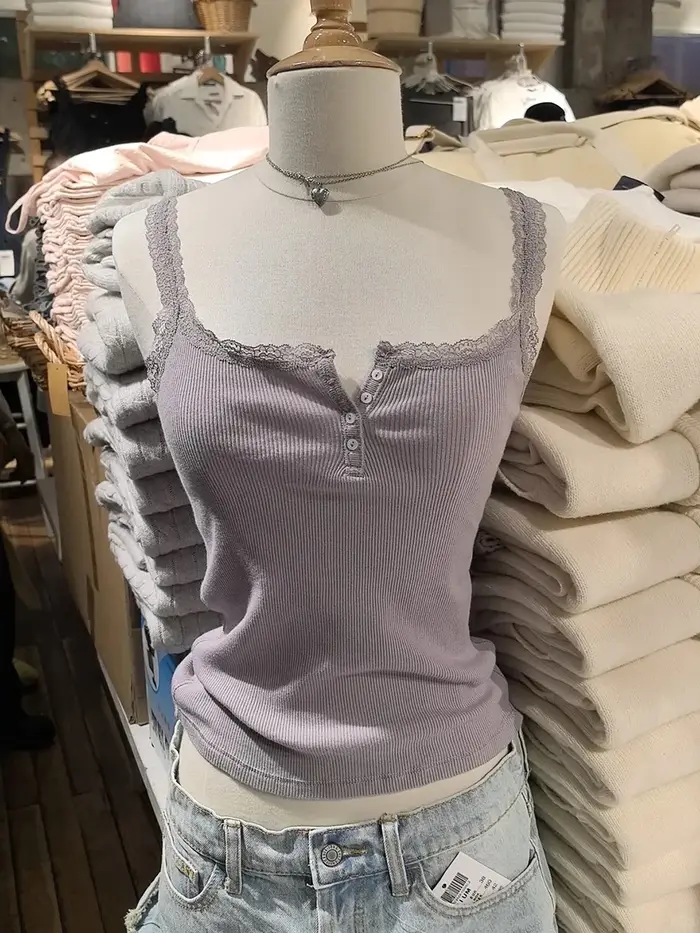 Débardeur côtelé violet en dentelle pour femmes