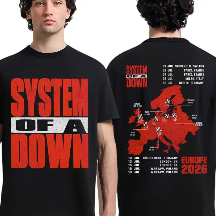 T-shirt System Of A Down EU et UK Tour 2026 100% Coton Été Homme et Femme Y2K Populaire Cadeau Fans 