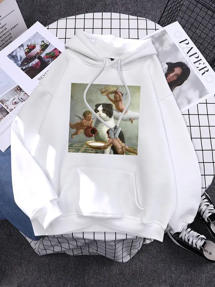 Sweat à capuche petit ange et chat impression sweat femme avec capuche esthétique couple coréen vête