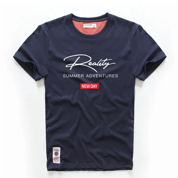 T-shirt homme coton blanc bleu