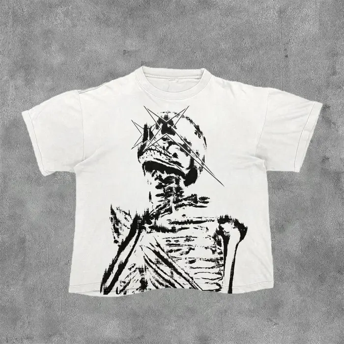 Vintage mille-pattes squelette graphique coton imprimé T-shirt hommes Y2K été manches courtes surdim
