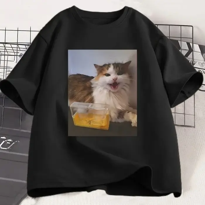 T-shirt sur le thème du chat pour femmes, T-shirt à manches courtes et col rond à motifs amusants, S