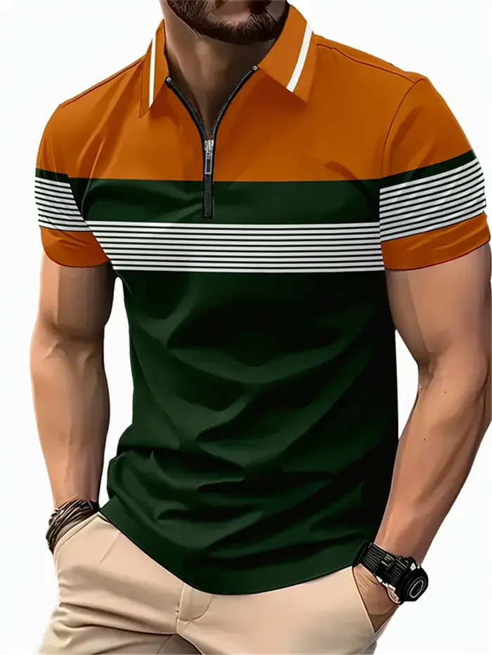 6XL grande taille vêtements pour hommes rayé mode Polos T-Shirts été 3D imprimé rue tendance mâle fermeture éclair POLO t-shirt décontracté hauts