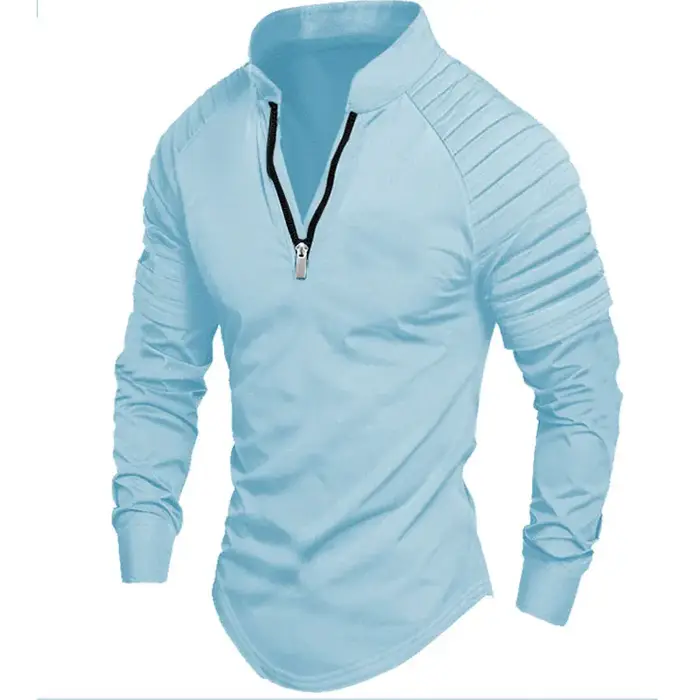 2025 printemps automne hommes Polo mode bras plissé conception à manches longues col montant fermeture éclair haut
