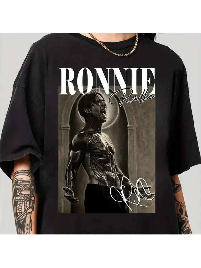 T-shirt Ronnie Radke Falling in Reverse noir avec logo du groupe et imprimé signature, design emblém