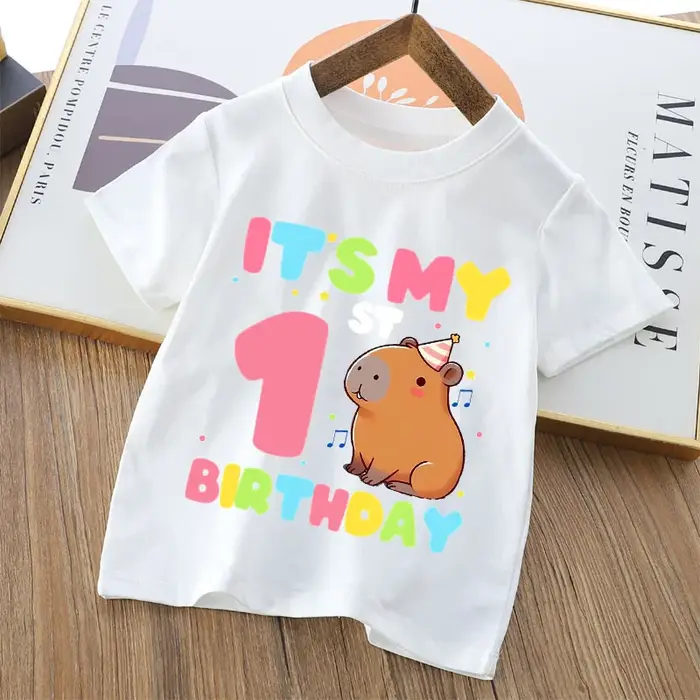 T-shirts Capibara pour garçons et filles, dessin animé, numéros imprimés, haut à manches courtes, mo