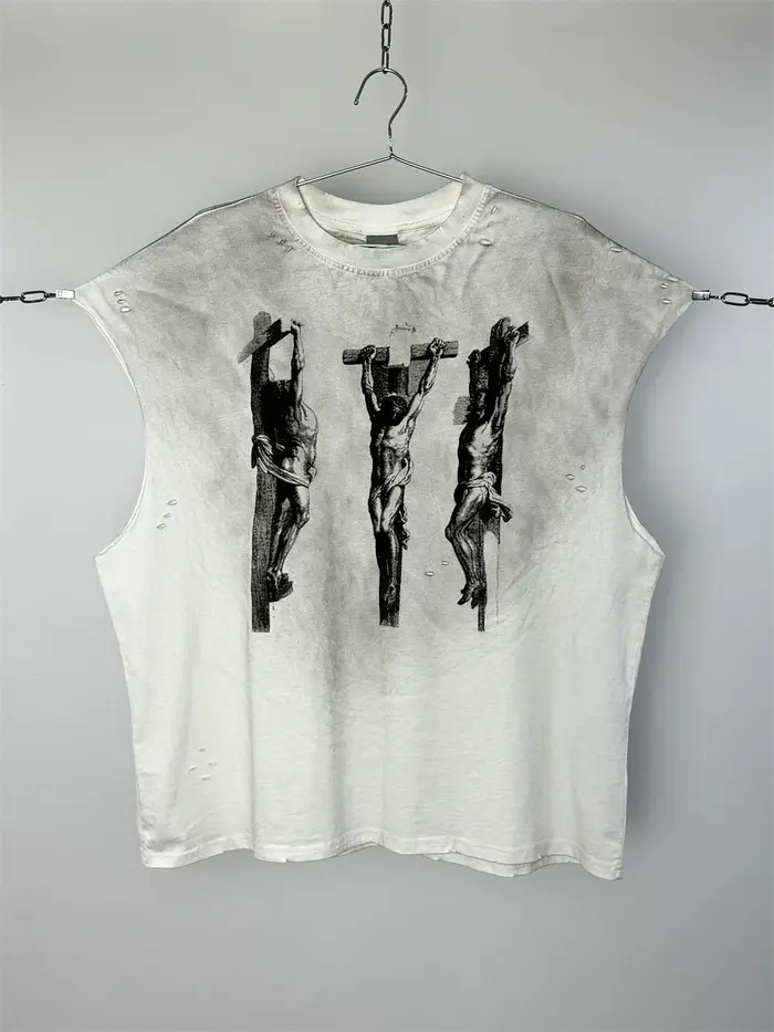 Trois Jésus Saint T-Shirts à manches découpées meilleure qualité Vintage joli t-shirt lavé hauts