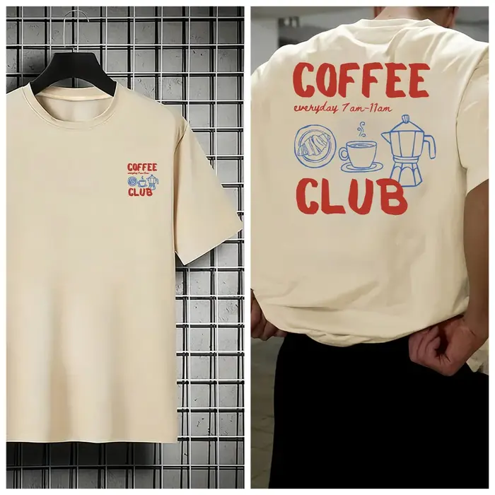 T-shirt décontracté imprimé Coffee Club pour hommes