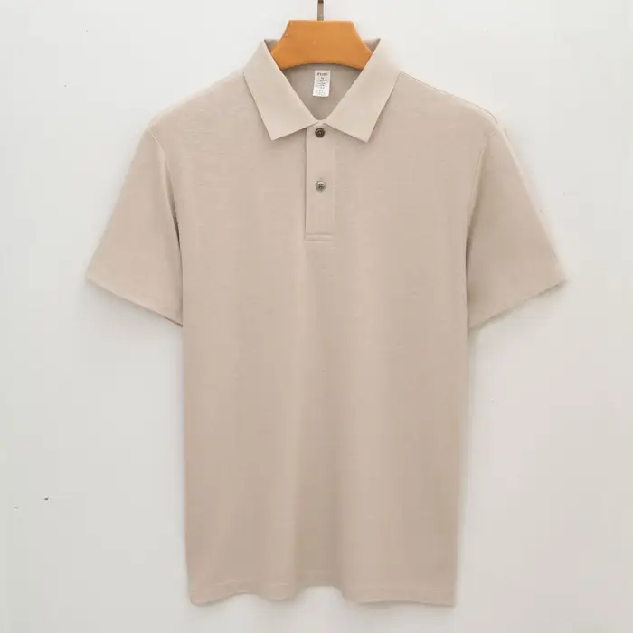 Polo en lin à manches courtes, col à revers, tricoté haut de gamme, sans repassage, pour homme