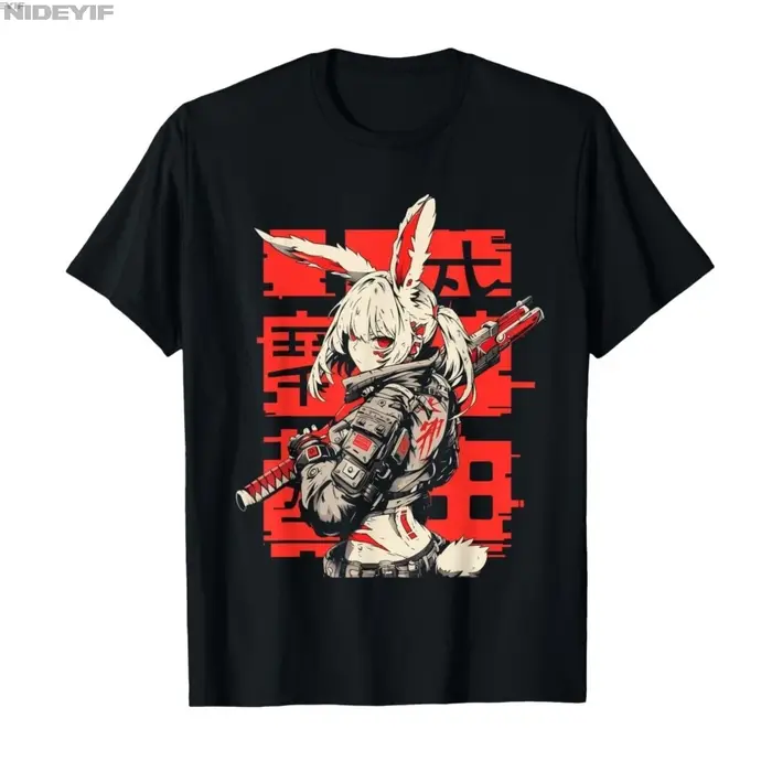 T-shirt à manches courtes pour hommes et femmes, 100% coton, esthétique Cyberpunk, Anime Manga, Tech