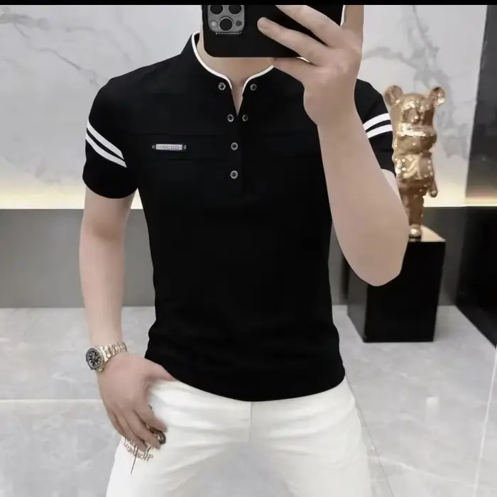 T-shirt d'été pour homme à col Henry