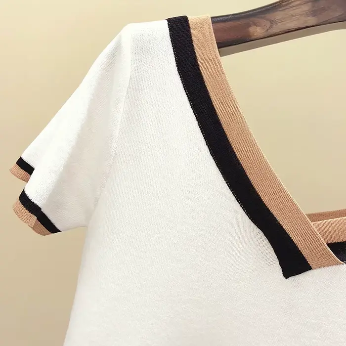T-shirt rayé à col en V pour femmes, haut d'été, vêtements pour femmes, 2024