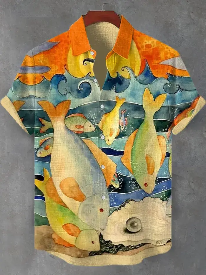 Chemise d'été décontractée à manches courtes pour hommes, chemise à revers boutonnée, hauts surdimen