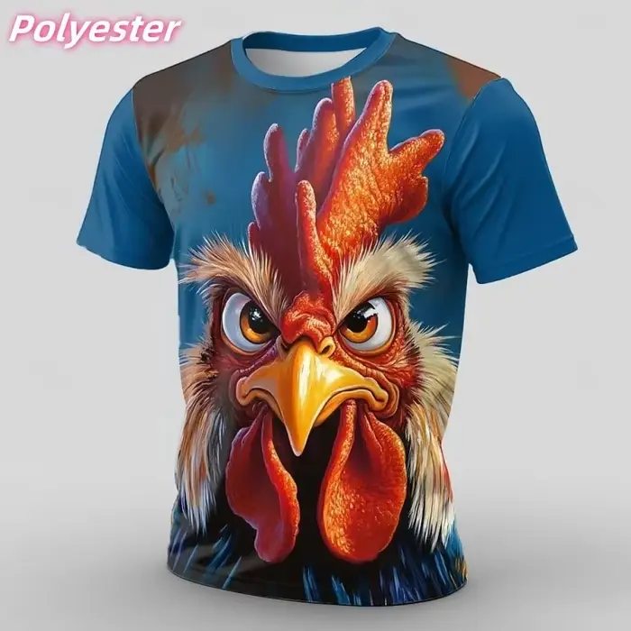 T-shirt amusant avec impression 3D de singe et de poulet pour hommes