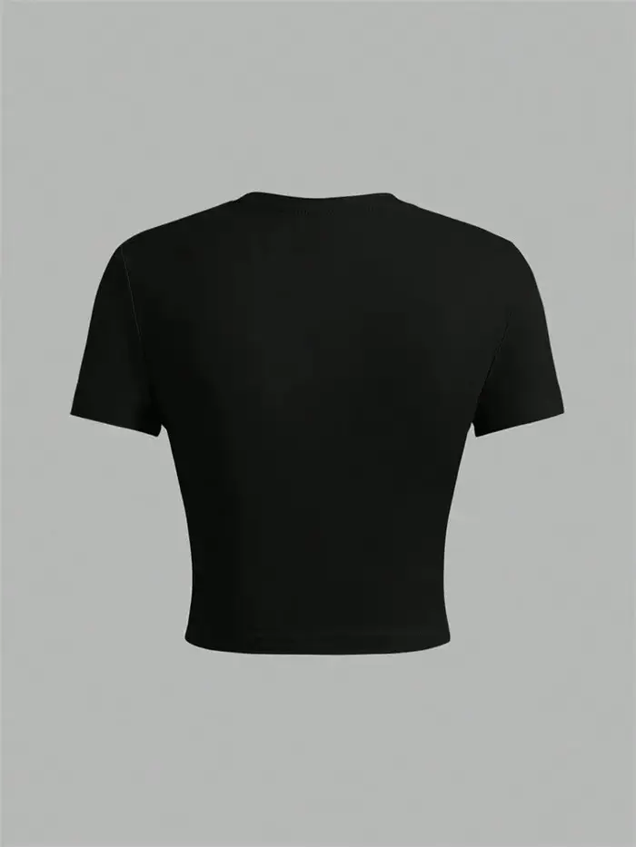 Couleur unie basique recadrée t-shirts pour femmes décontracté col rond à manches courtes haut court été coupe ajustée t-shirt Streetwear 2025