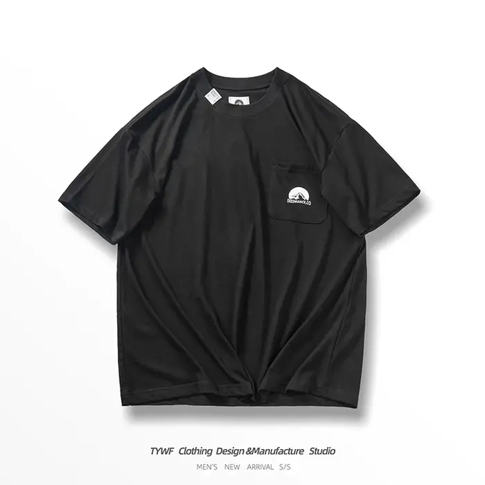 T-shirt à Manches Courtes en Coton pour Homme, Vêtement d'Été, Demi-Manche Délavé, Poche Ample