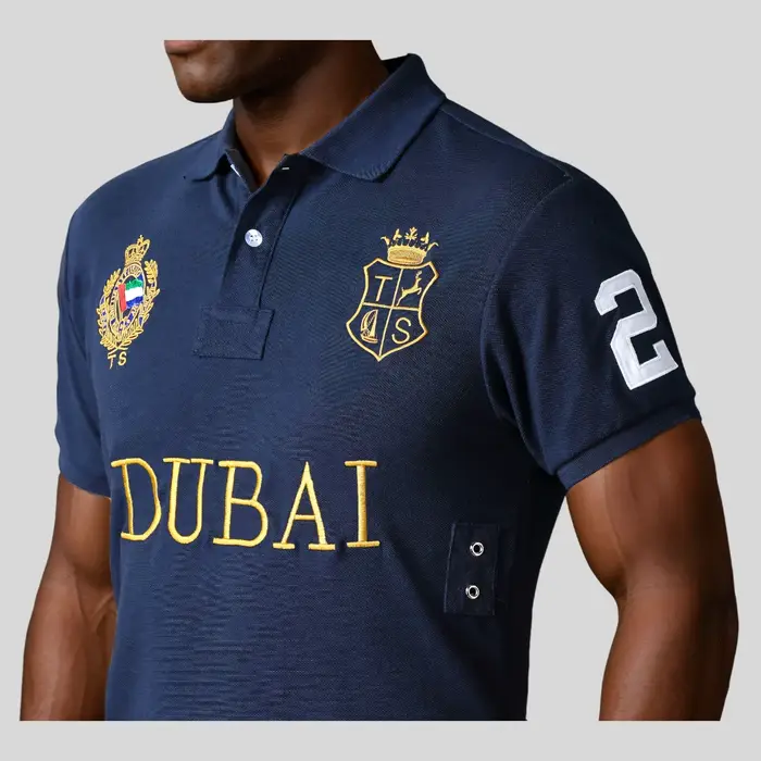 Polo homme EAU Dubaï court Royal décontracté sport fête haut de gamme coton broderie luxe contraste couleur design original