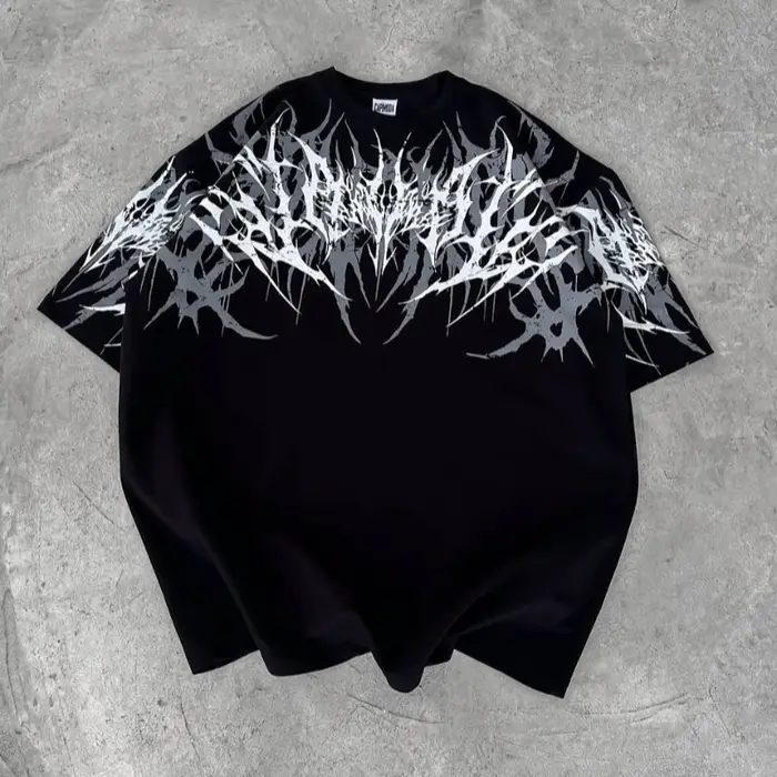 T-shirt à manches courtes pour adulte, style gothique cyberpunk Y2K, imprimé stencil, broderie 3D, d