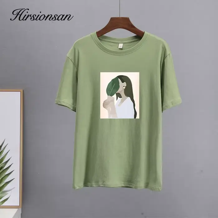 Hirsionsan – t-shirt imprimé pour femmes, 2023 coton, ample, décontracté, Chic, estival, 100%
