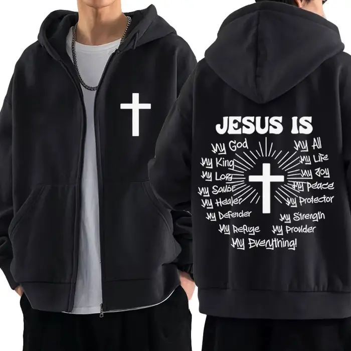 Sweat-shirt à capuche zippé unisexe avec imprimé graphique « Jésus est Dieu