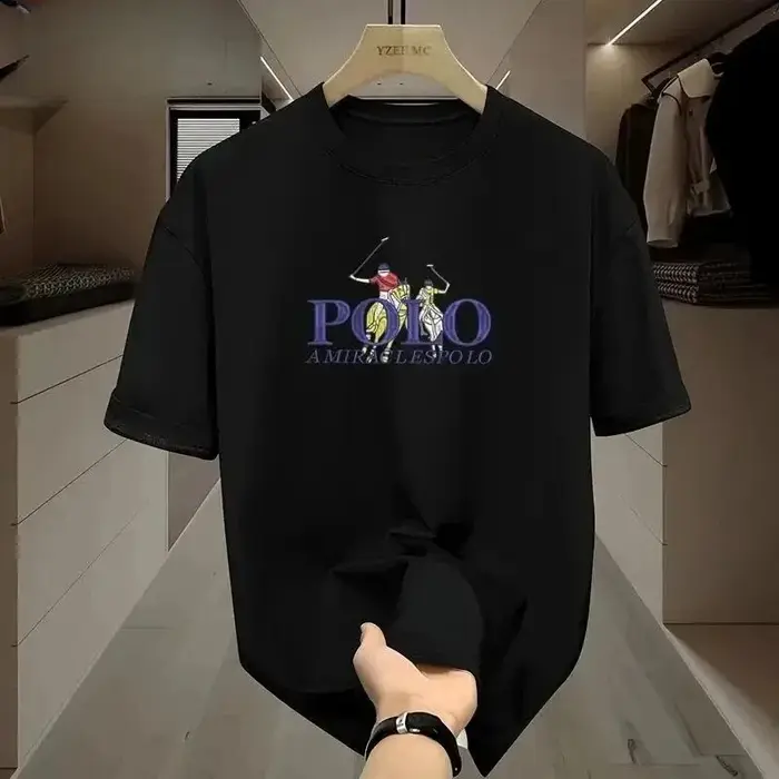 T-shirt pour homme en coton, style streetwear, inspiré du sport équestre, avec motif graphique, déco