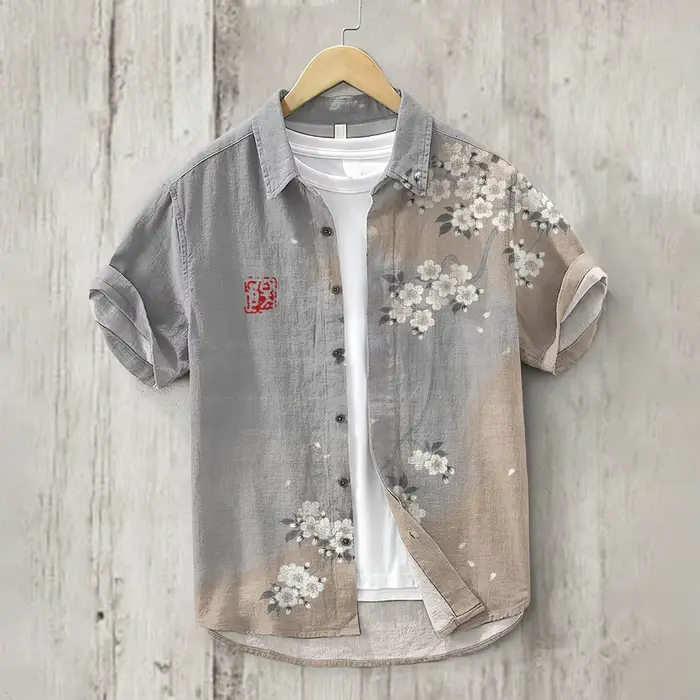 Chemise en lin pour hommes, conception de chemise à manches courtes confortable et respirante, chemi