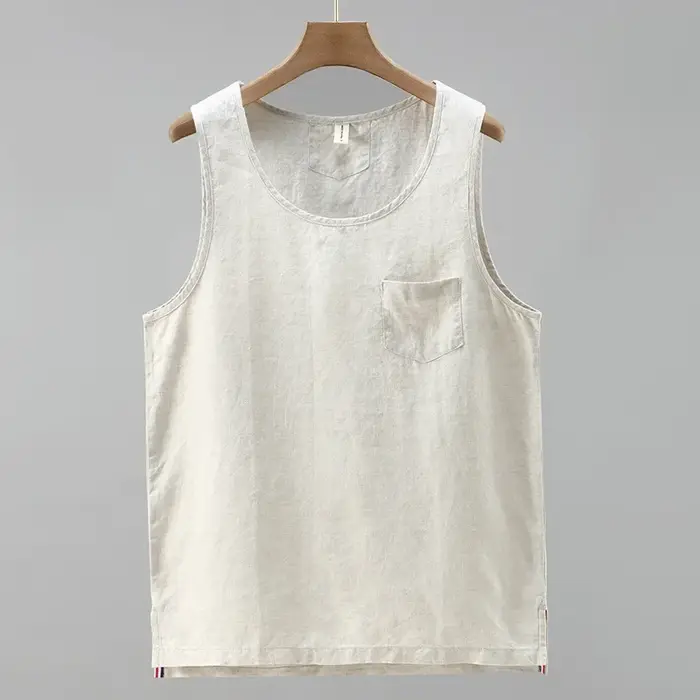 Débardeur sans manches en lin 100% pour hommes, couleur unie, gilet décontracté respirant, Vintage,