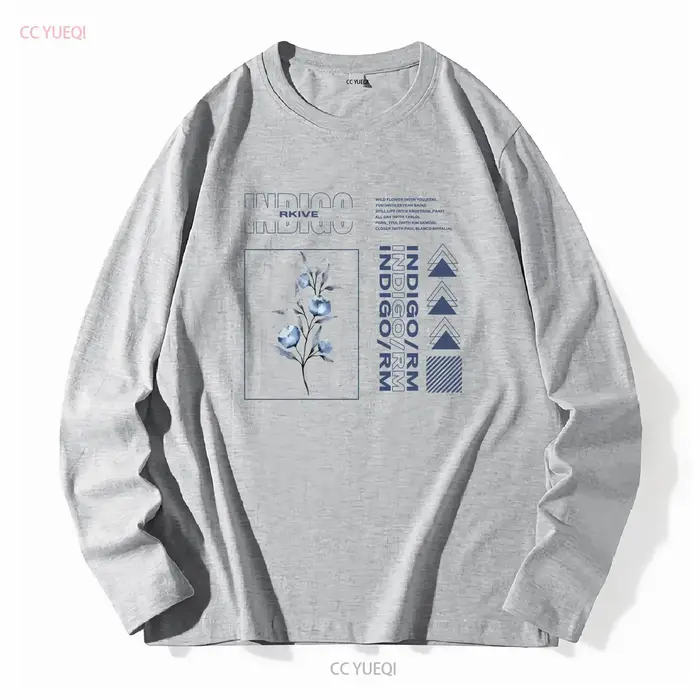 RM Indigo T-shirt manches longues ou courtes vintage Lavé Confortable Polyvalent Élégant streetwear homme vêtements de créateurs Unisexe