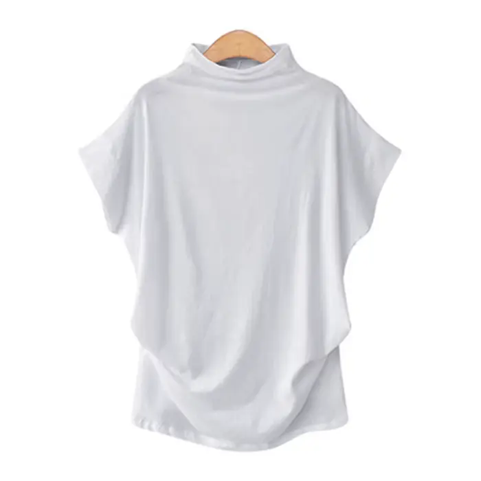 T-shirt à manches courtes et col haut pour femme