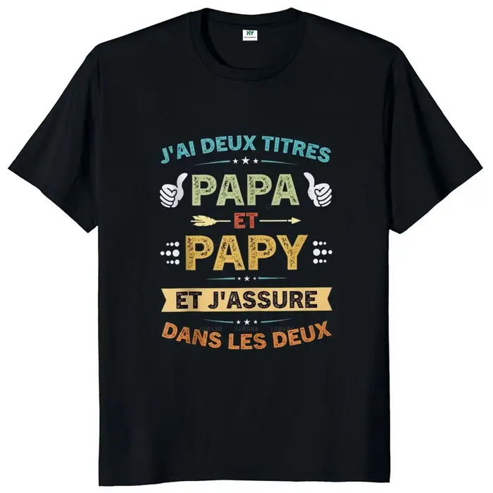 T-shirt col rond homme, rétro, en coton, I Have Two Titles, papa et grand-père, cadeau
