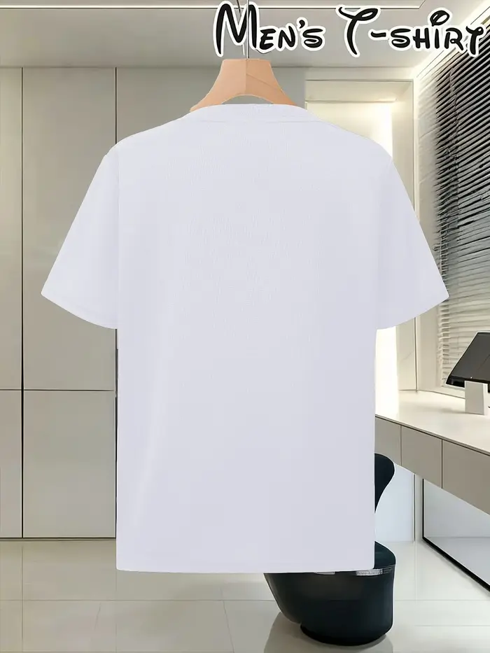 T-shirt imprimé simple coupe trapèze, col rond ample, manches courtes, style décontracté, respirant et doux pour la peau