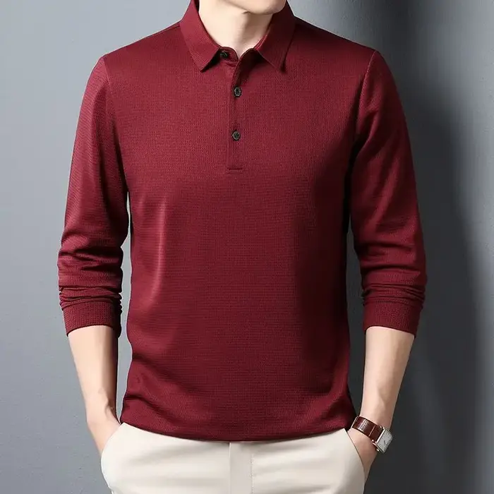SHiONFA-T-shirt à manches longues gaufré pour hommes