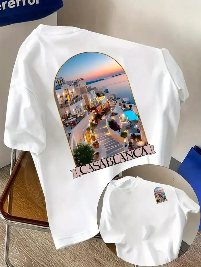 T-shirts graphiques architecturaux esthétiques Casablanca, vêtements pour hommes, vêtements décontra