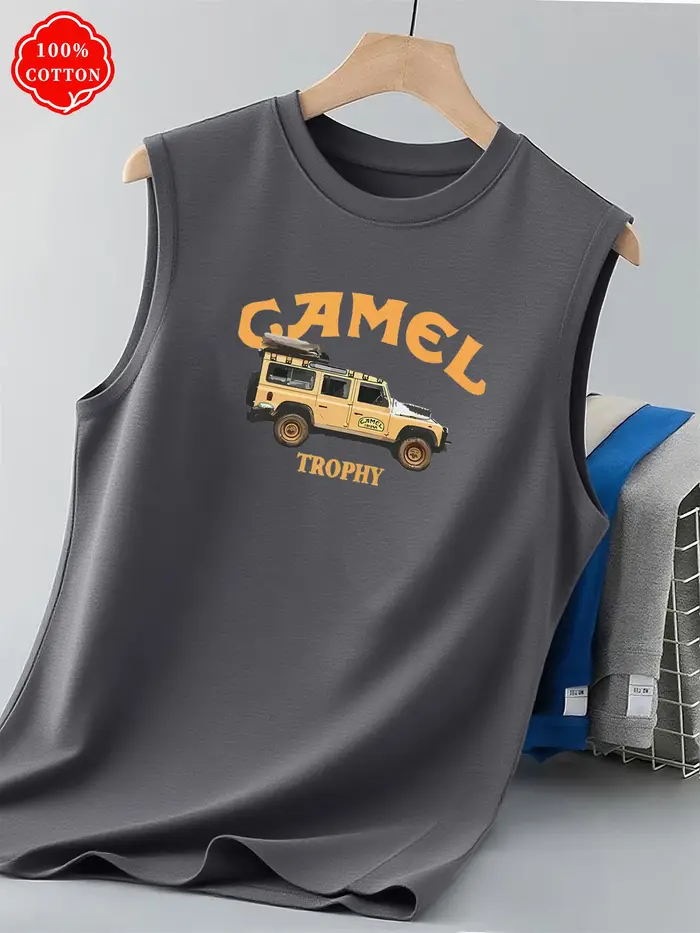 Débardeur Homme Oversize Imprimé Véhicule Classique Rallye Tout-Terrain 100% Coton Sans Manches Style Décontracté Ancien Temps Hauts d'Été - H21